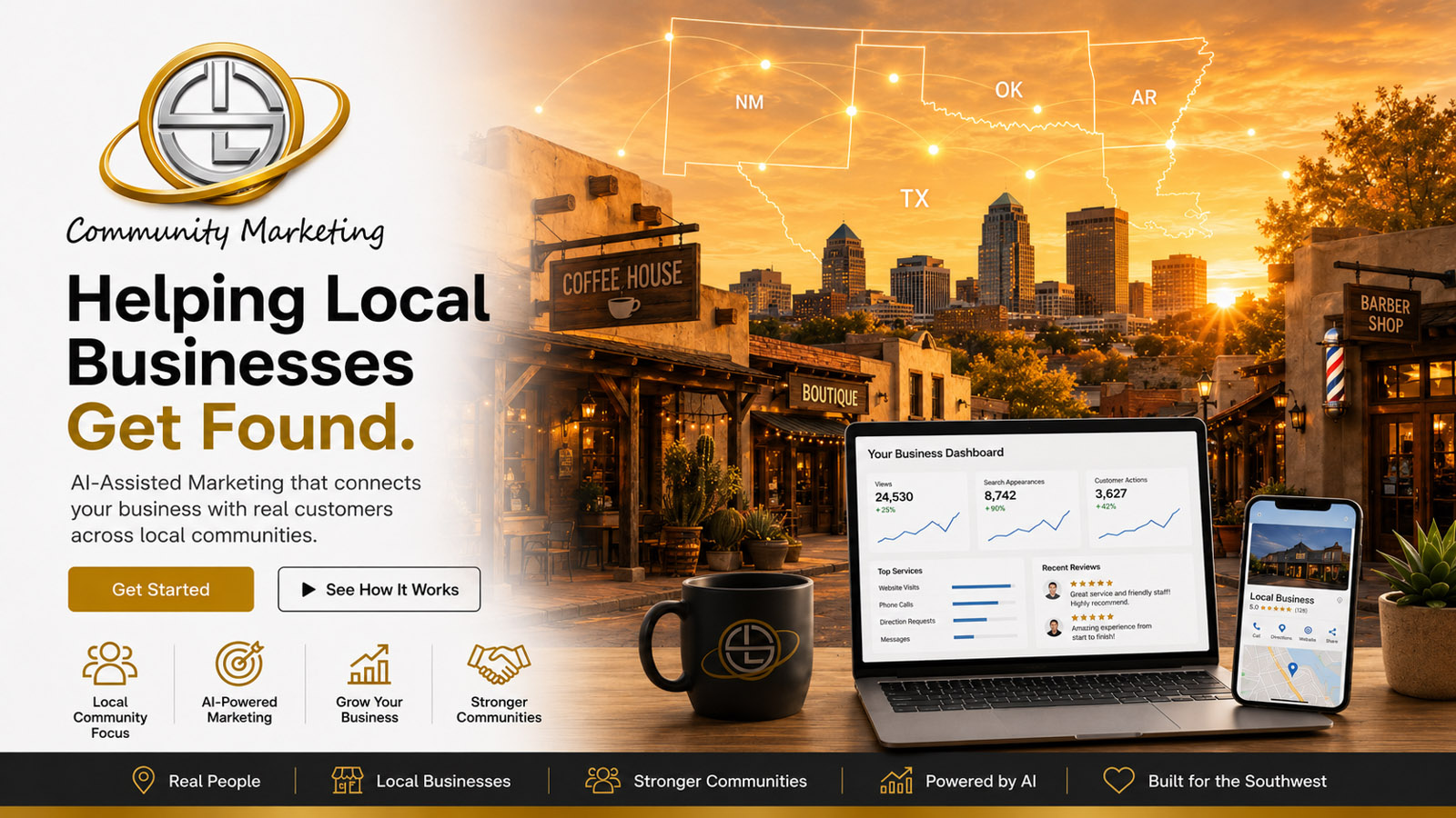 Tyler Texas local business page with featured ads, coupons, restaurants, services, and city updates